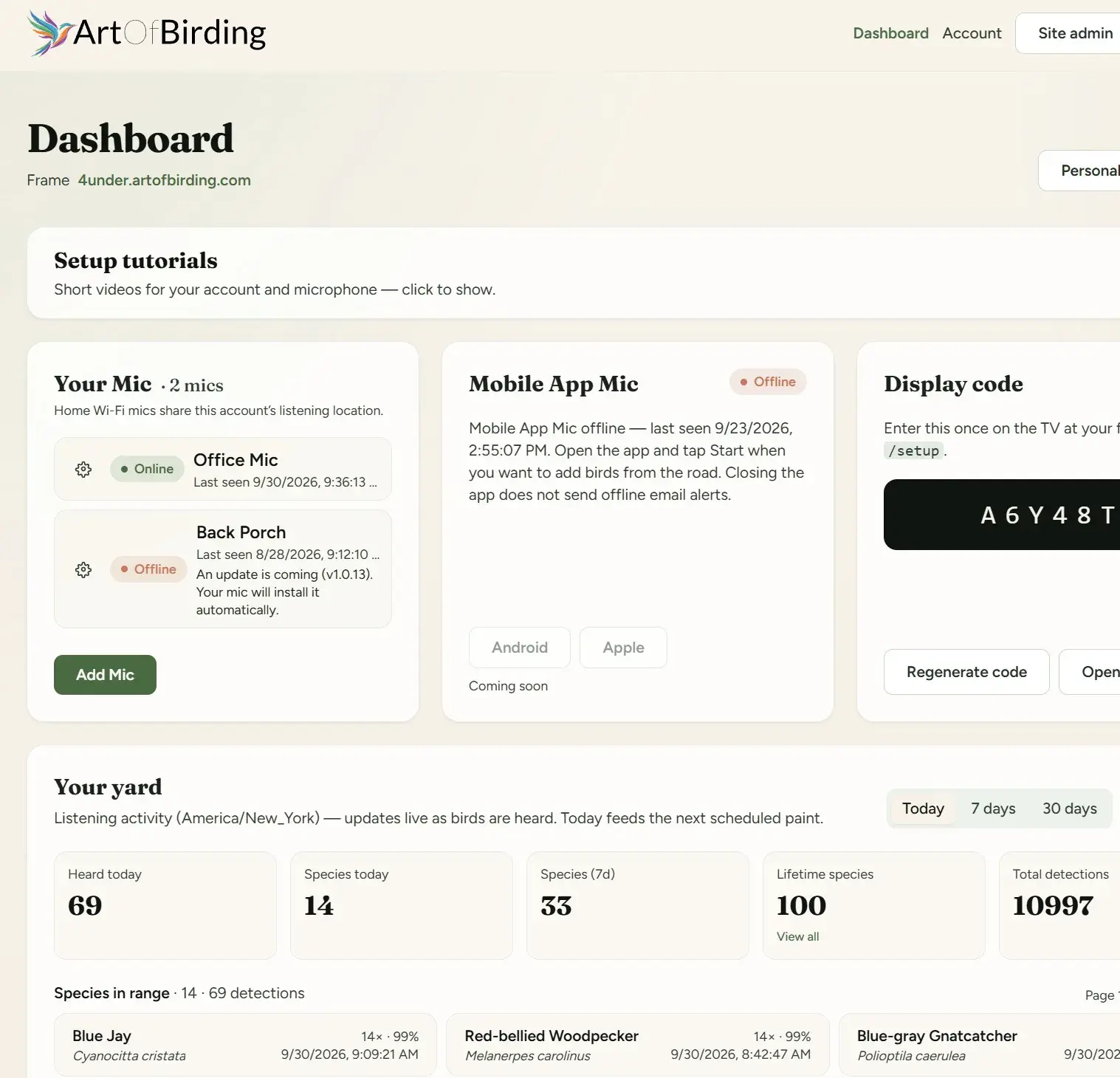 Art of Birding Dashboard